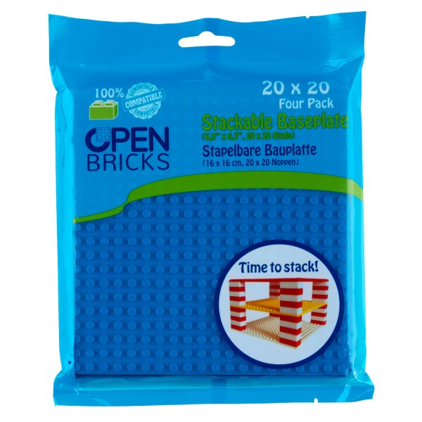 Open Bricks Bauplatte 20x20 blau Vierer-Paket